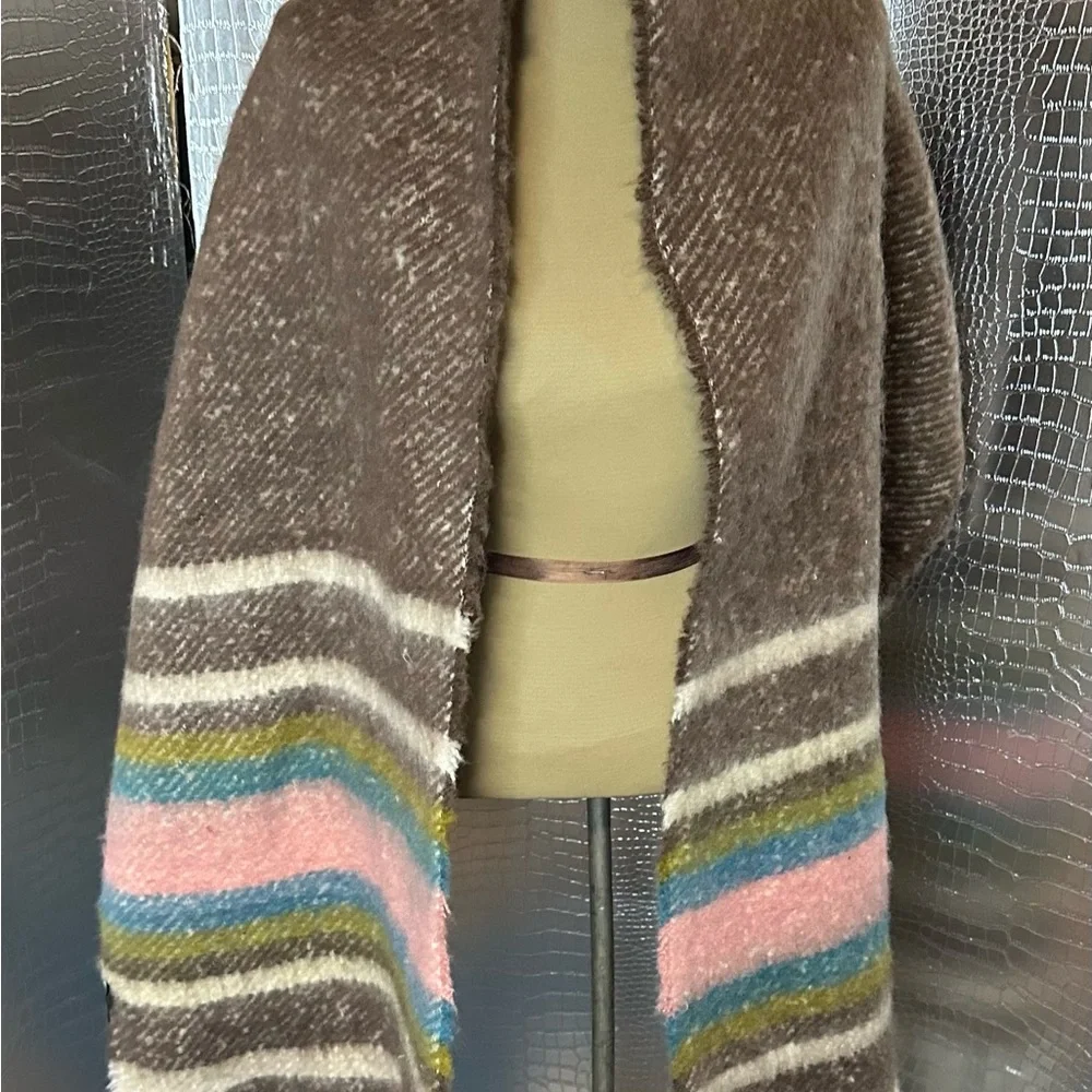 Cozy Striped Fringe Shawl 72 x 15
